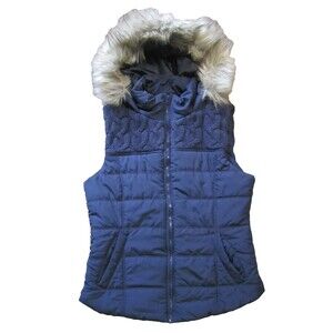 Aeropostale Navy Fur Lined Womens/Juniors Hoodie Vest Sz M